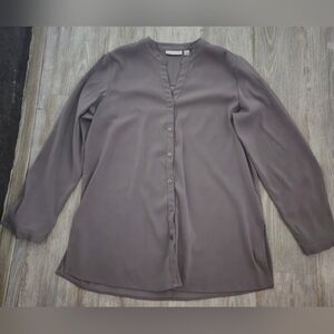 Susan Graver Stretch Peachskin Long Sleeve Button Front Shirt